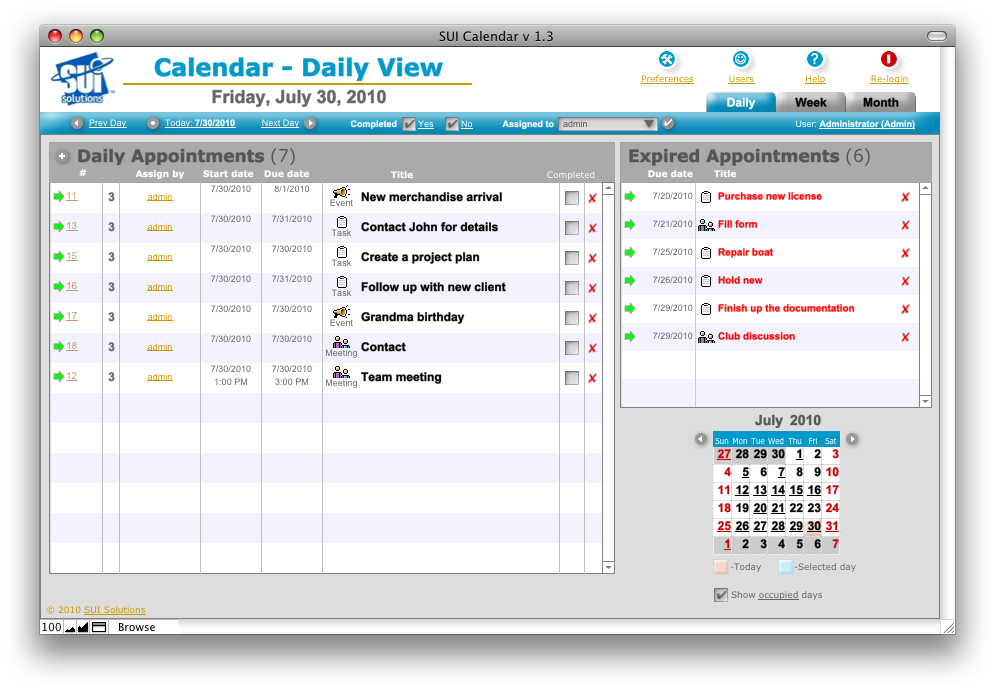 SUI Calendar SUI Solutions. FileMaker Templates. Professional