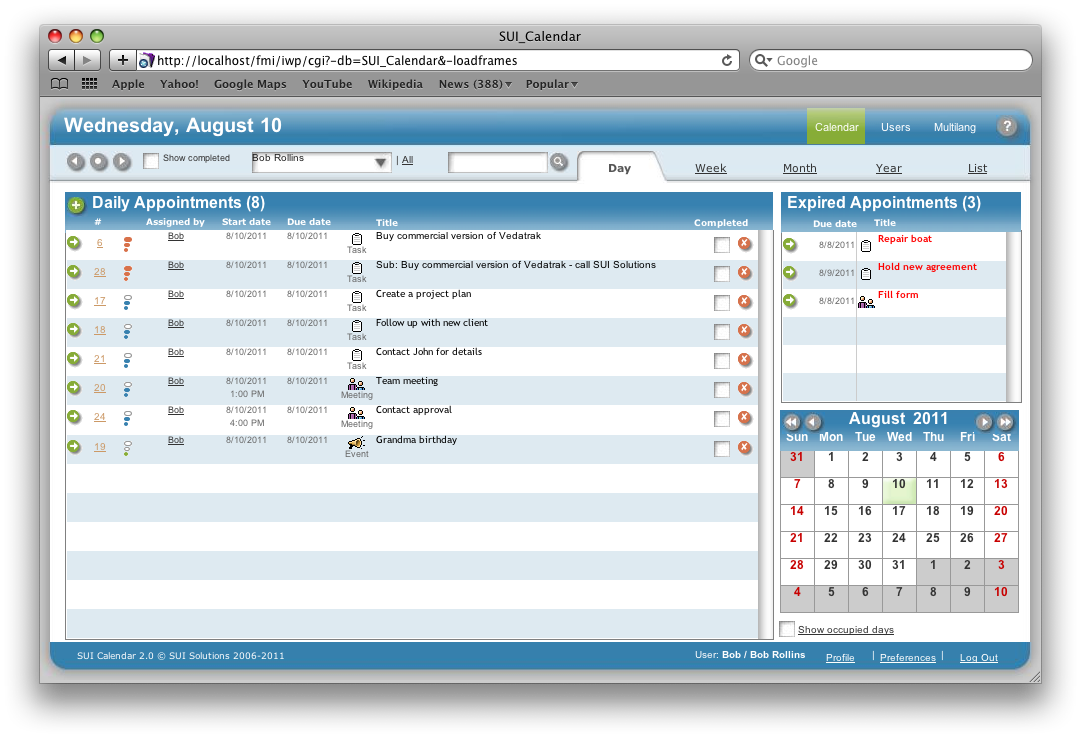 SUI Calendar, a FileMaker Pro calendar template. Available for download