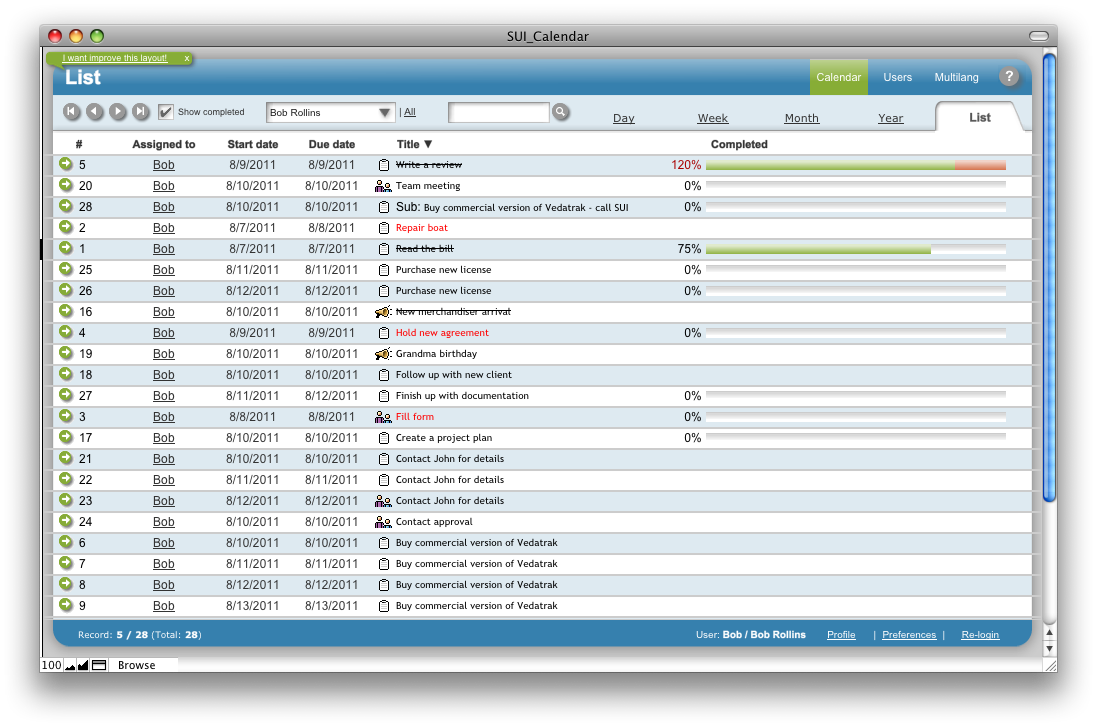 SUI Calendar, a FileMaker Pro calendar template. Available for download