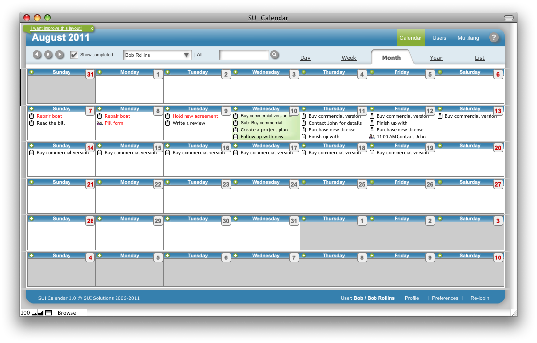 SUI Calendar SUI Solutions. FileMaker Templates. Professional